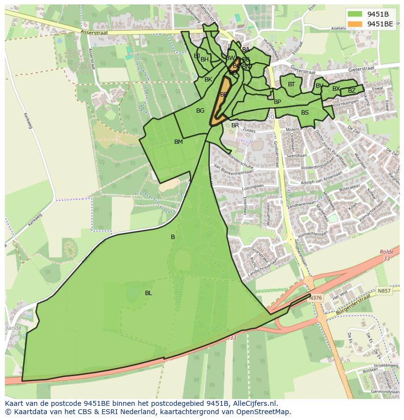 Afbeelding van het postcodegebied 9451 BE op de kaart.