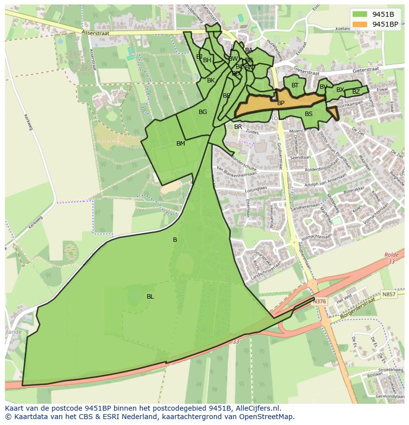 Afbeelding van het postcodegebied 9451 BP op de kaart.