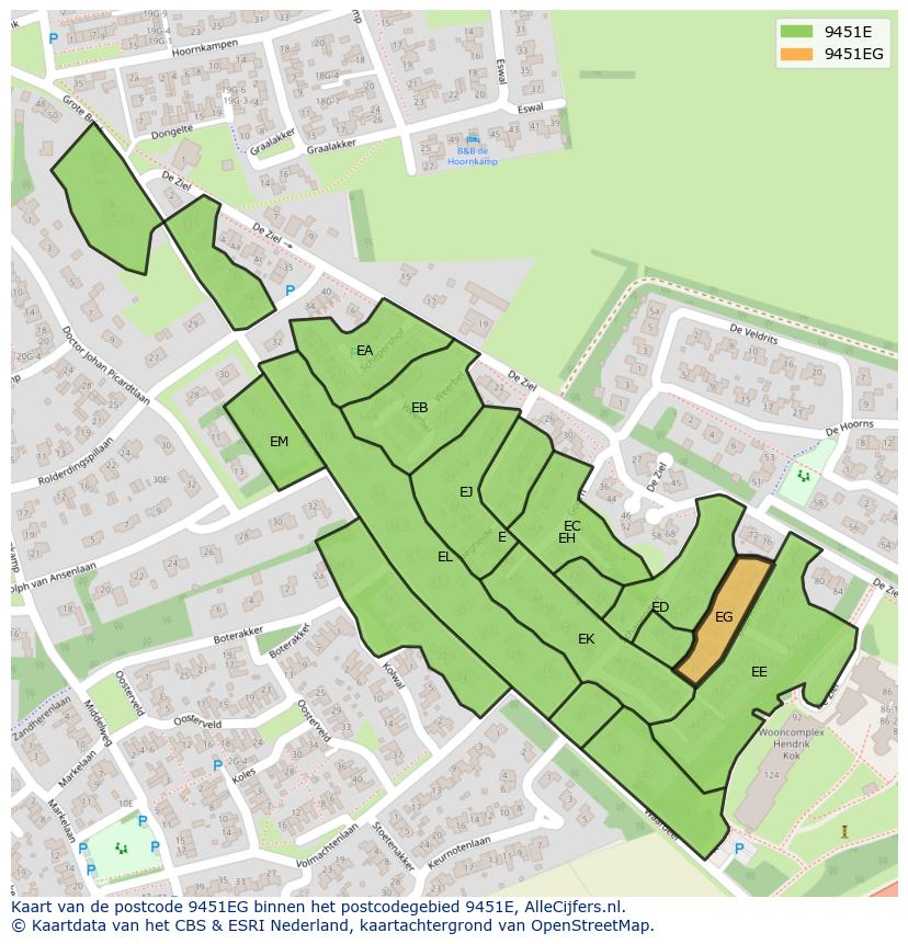 Afbeelding van het postcodegebied 9451 EG op de kaart.