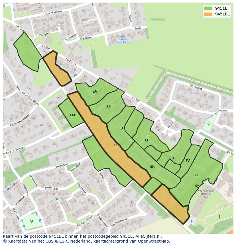Afbeelding van het postcodegebied 9451 EL op de kaart.