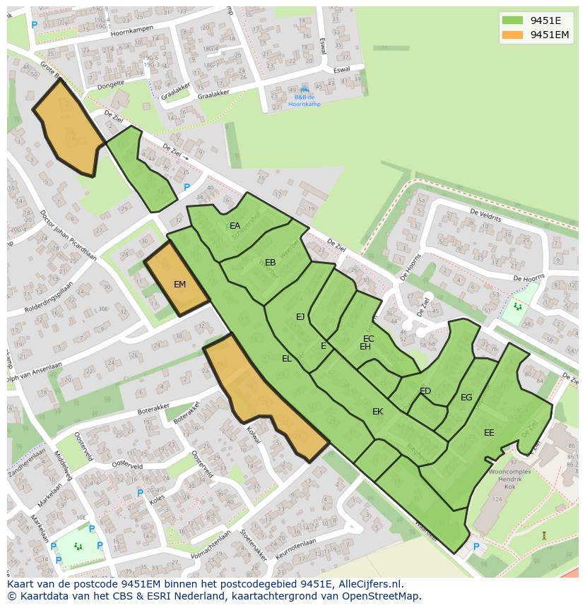 Afbeelding van het postcodegebied 9451 EM op de kaart.
