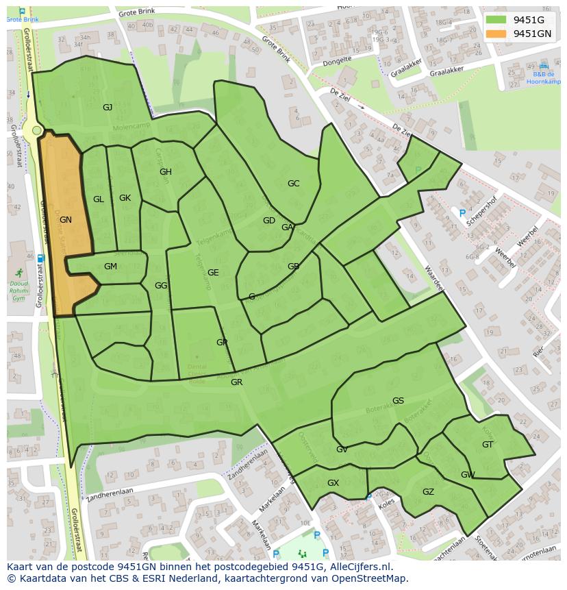 Afbeelding van het postcodegebied 9451 GN op de kaart.