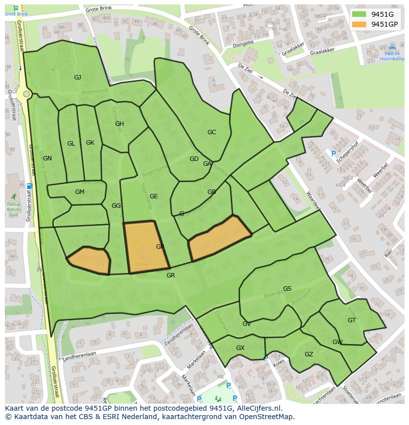 Afbeelding van het postcodegebied 9451 GP op de kaart.