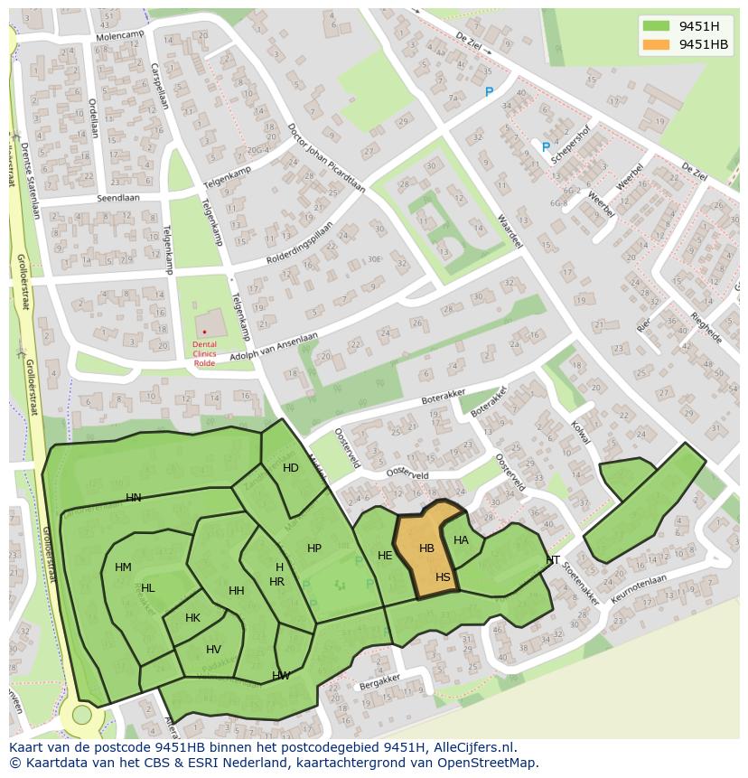 Afbeelding van het postcodegebied 9451 HB op de kaart.