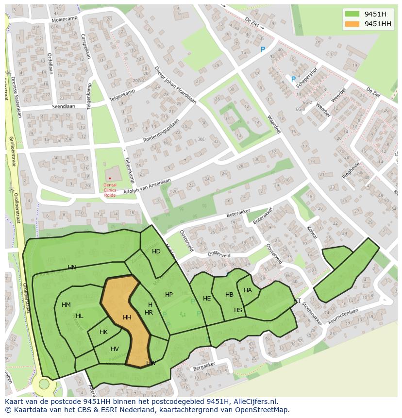 Afbeelding van het postcodegebied 9451 HH op de kaart.