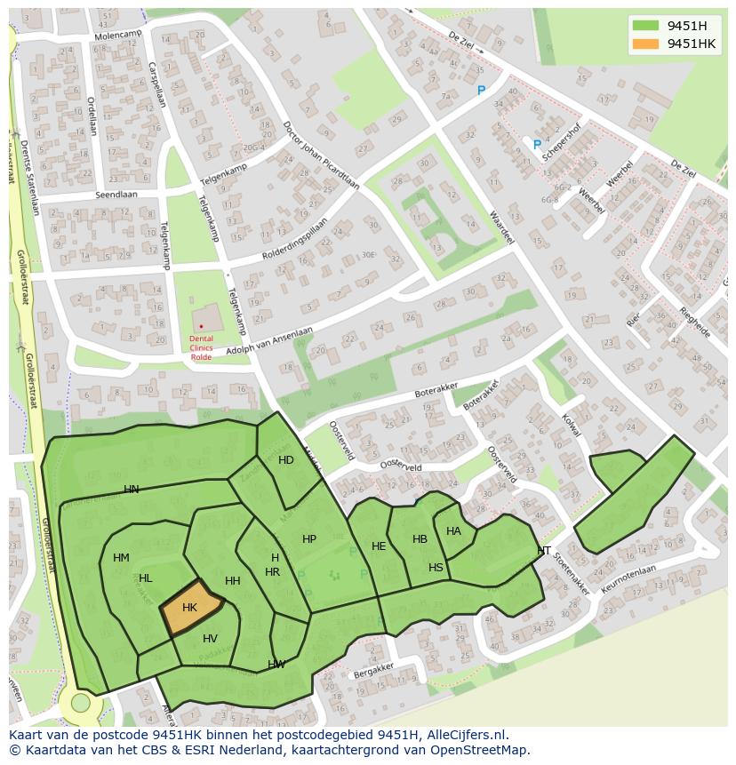 Afbeelding van het postcodegebied 9451 HK op de kaart.