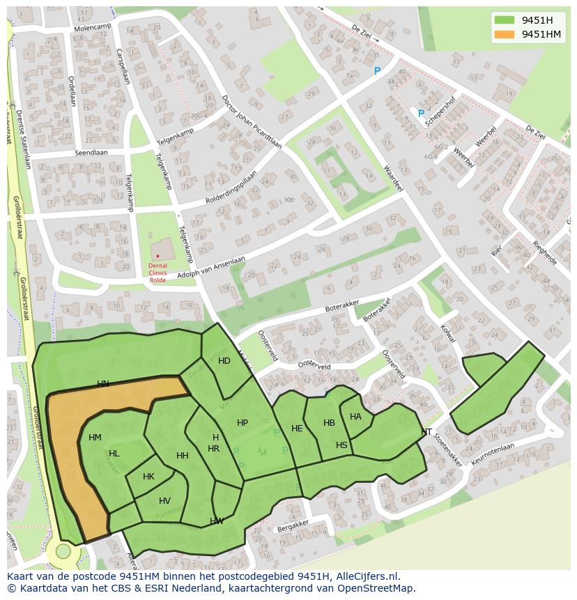 Afbeelding van het postcodegebied 9451 HM op de kaart.