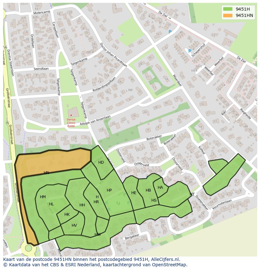 Afbeelding van het postcodegebied 9451 HN op de kaart.