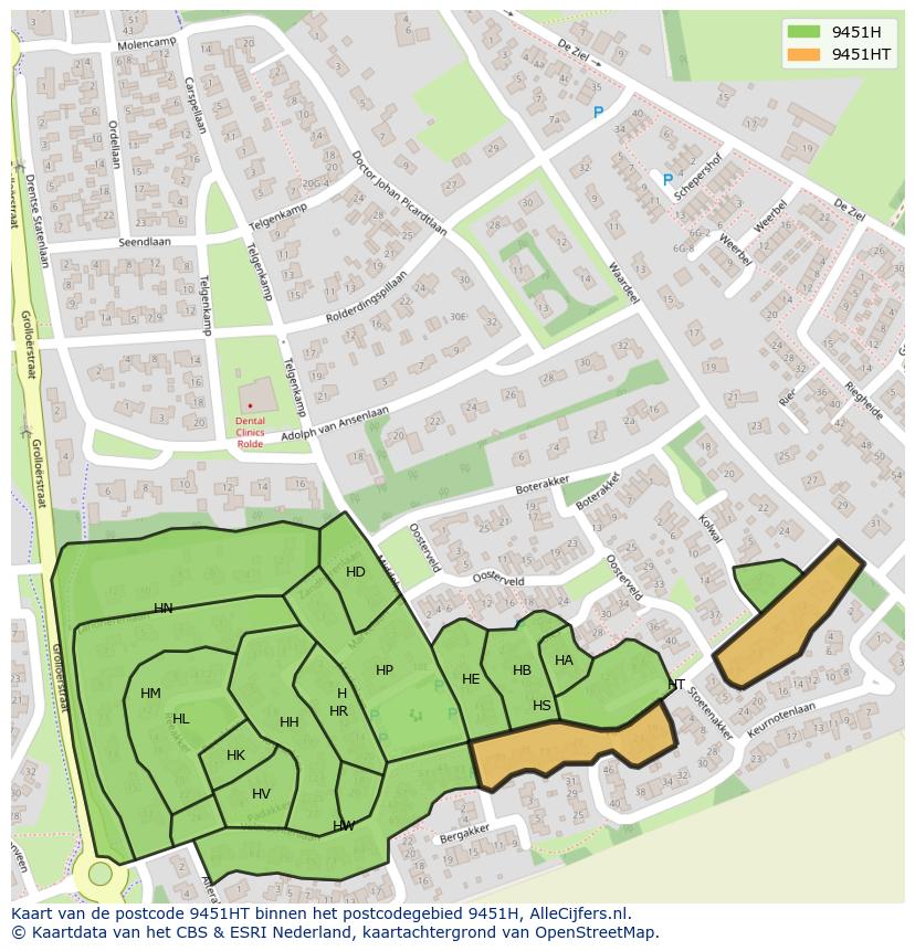 Afbeelding van het postcodegebied 9451 HT op de kaart.