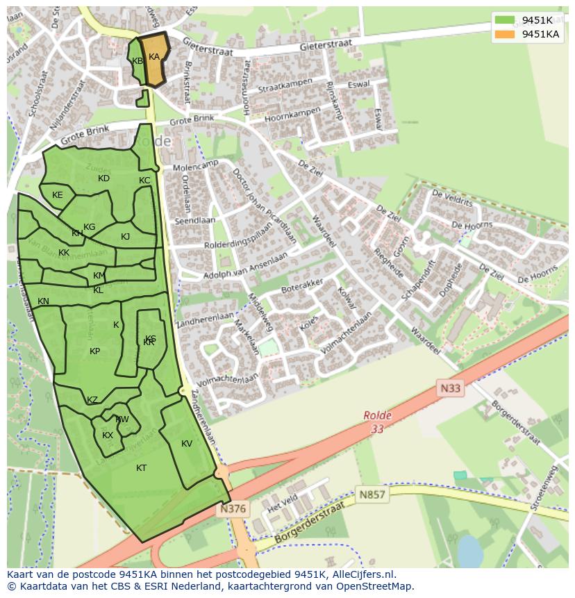 Afbeelding van het postcodegebied 9451 KA op de kaart.