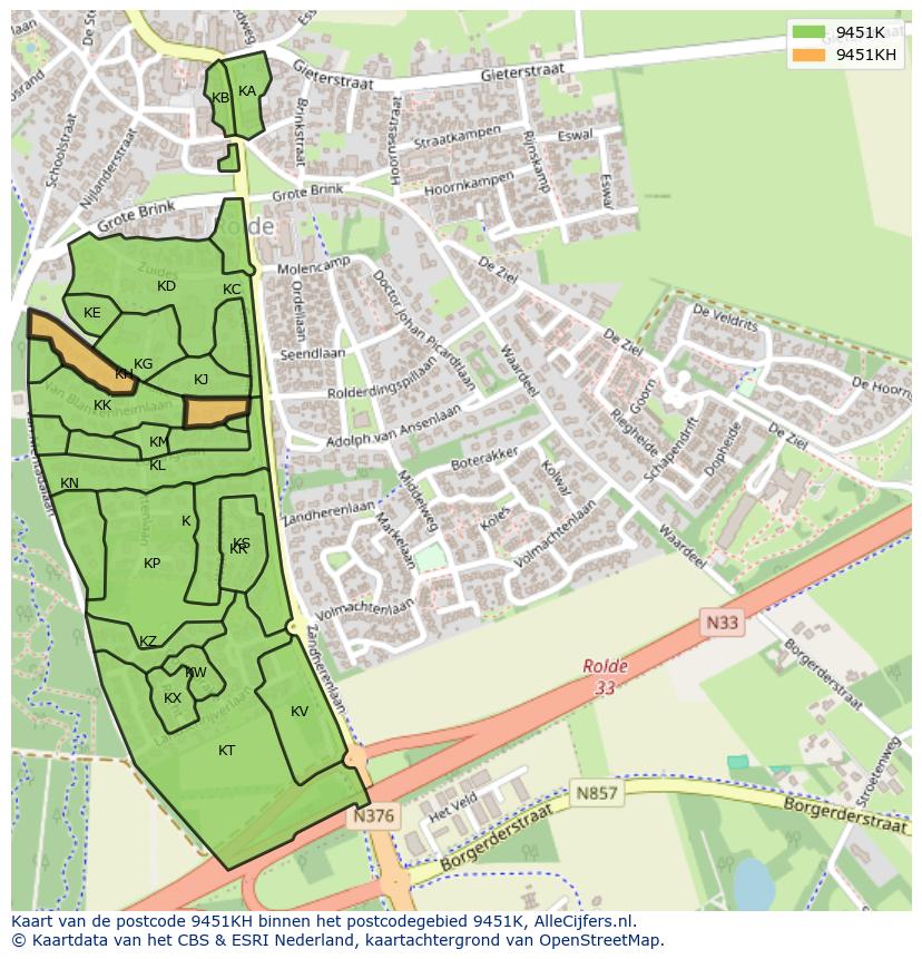 Afbeelding van het postcodegebied 9451 KH op de kaart.