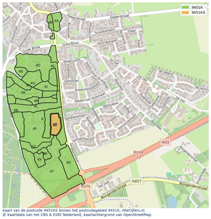 Afbeelding van het postcodegebied 9451 KS op de kaart.