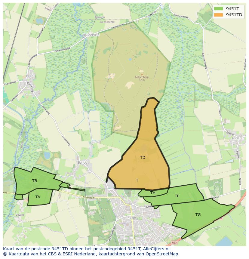 Afbeelding van het postcodegebied 9451 TD op de kaart.