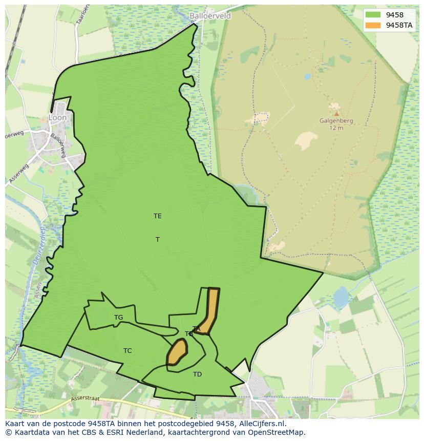 Afbeelding van het postcodegebied 9458 TA op de kaart.