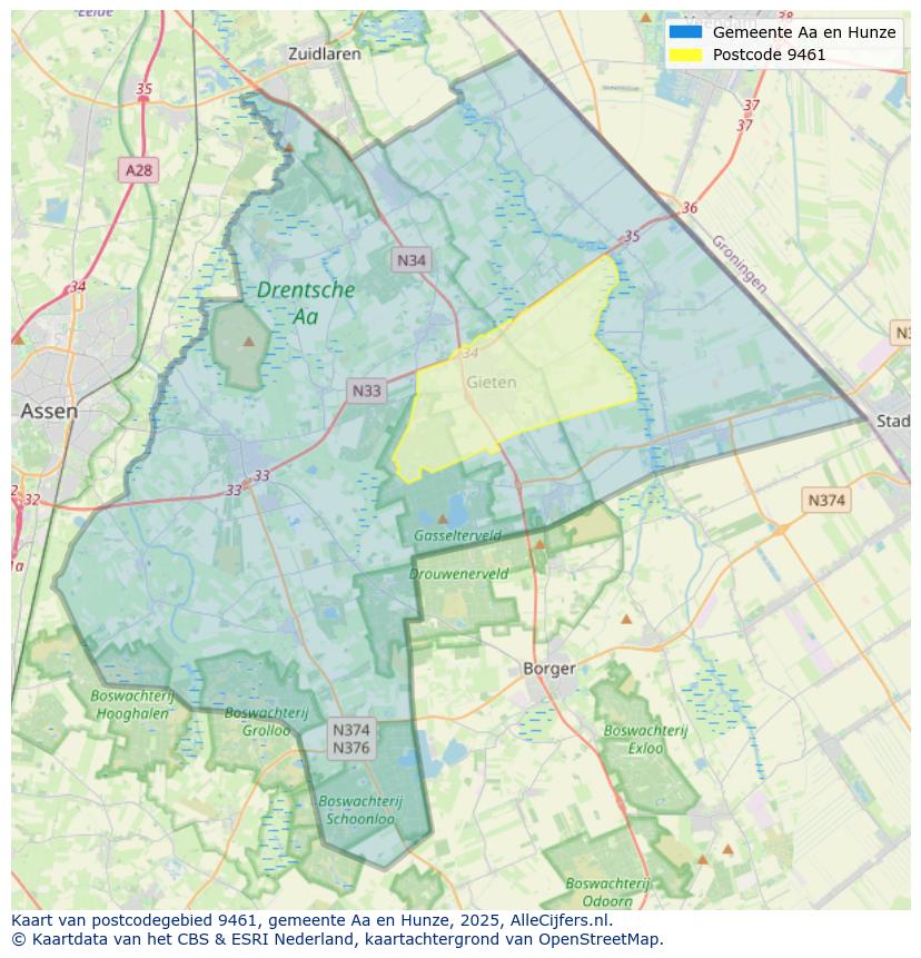 Afbeelding van het postcodegebied 9461 op de kaart.