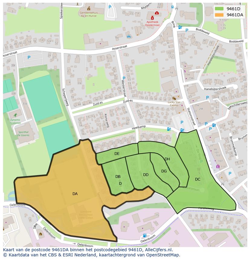 Afbeelding van het postcodegebied 9461 DA op de kaart.