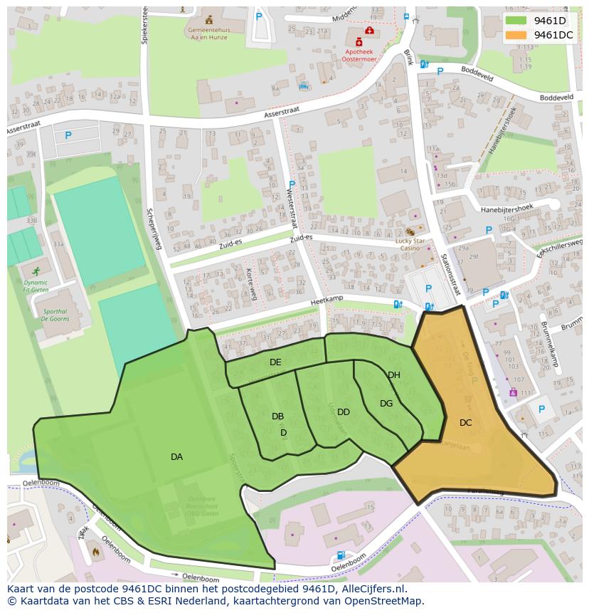 Afbeelding van het postcodegebied 9461 DC op de kaart.