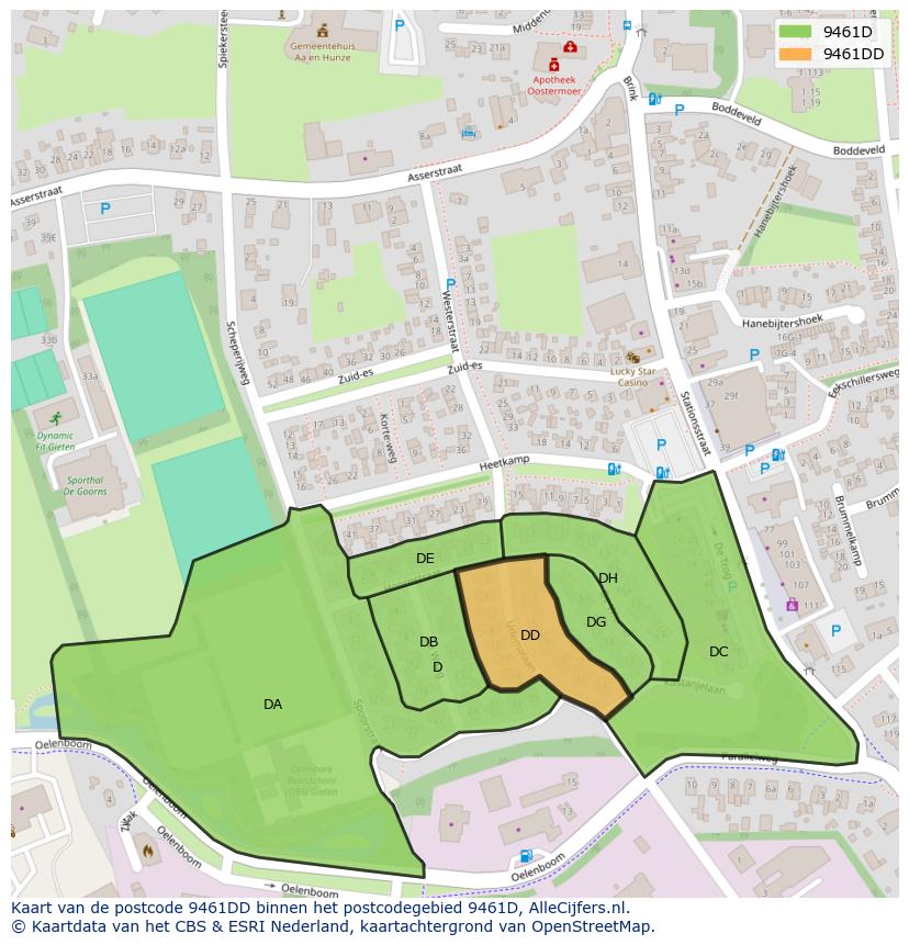 Afbeelding van het postcodegebied 9461 DD op de kaart.