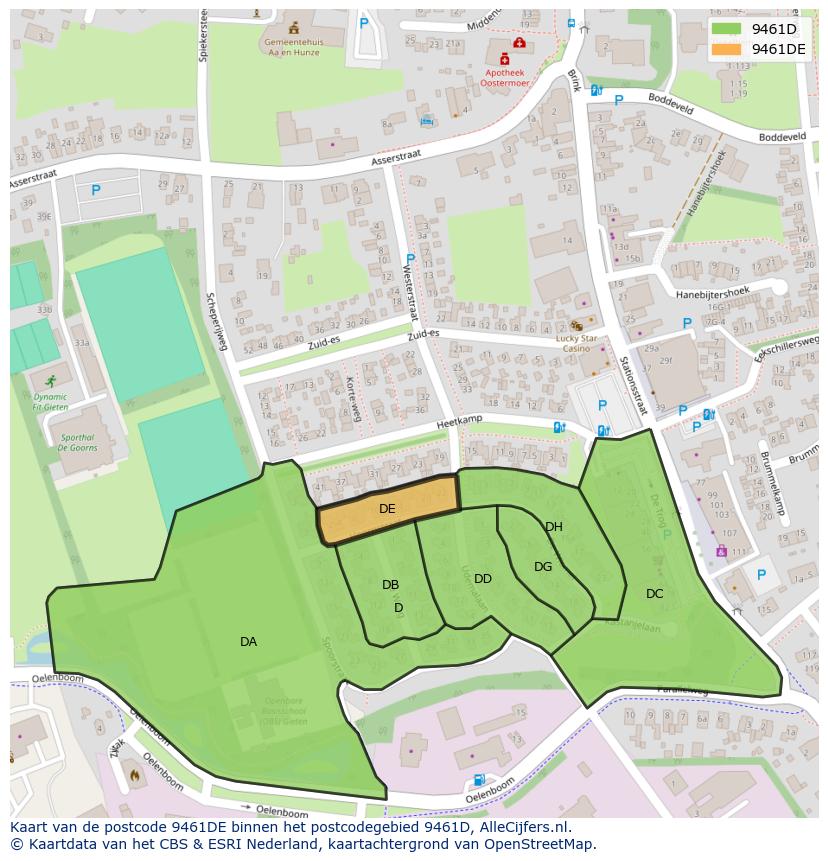 Afbeelding van het postcodegebied 9461 DE op de kaart.