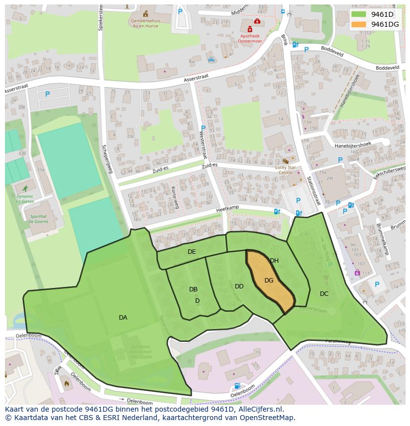 Afbeelding van het postcodegebied 9461 DG op de kaart.