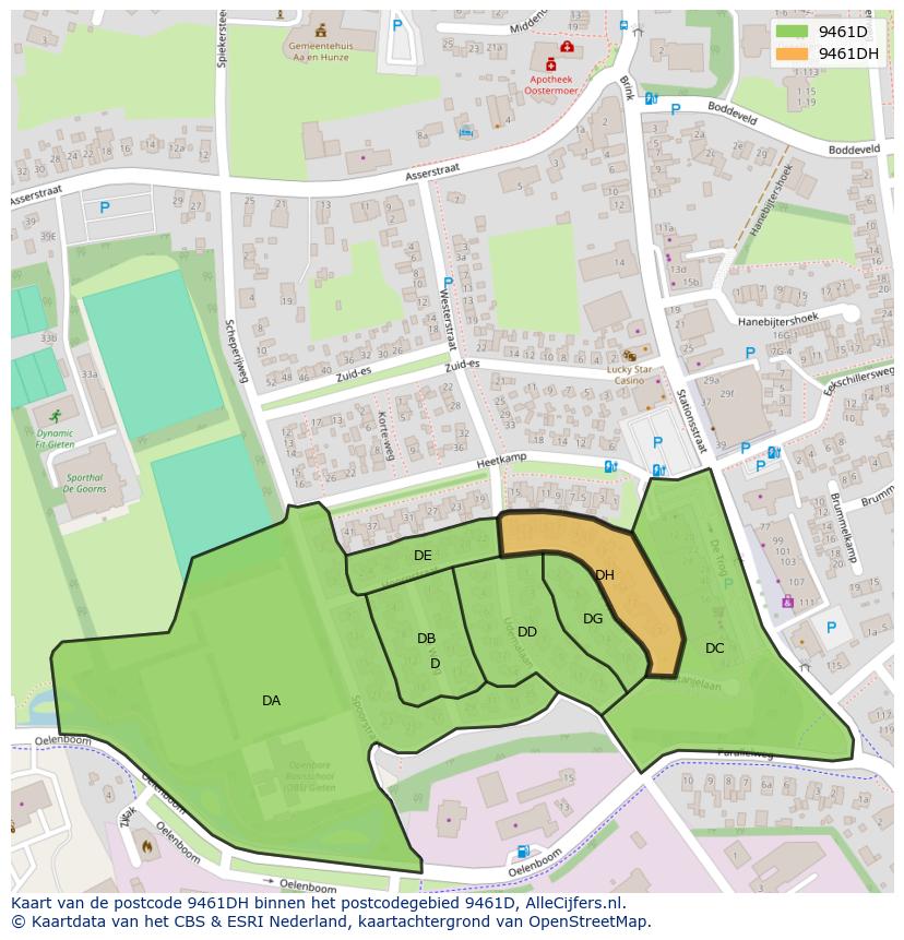 Afbeelding van het postcodegebied 9461 DH op de kaart.