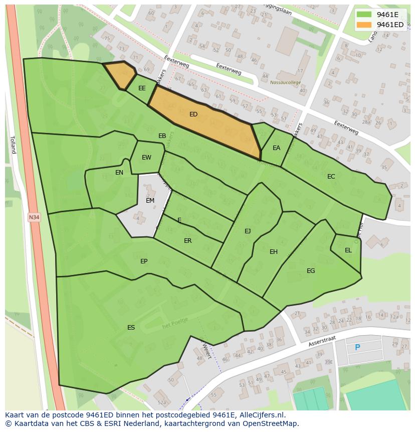 Afbeelding van het postcodegebied 9461 ED op de kaart.