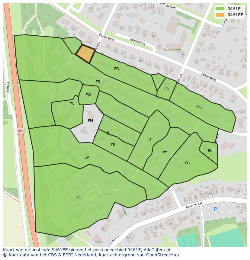 Afbeelding van het postcodegebied 9461 EE op de kaart.