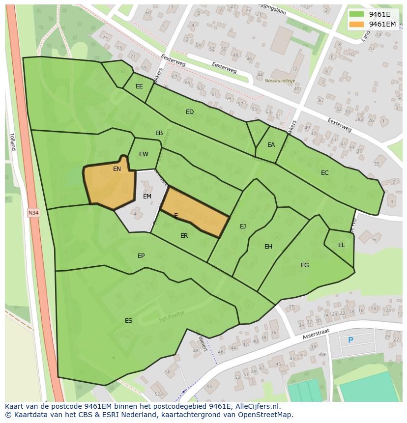 Afbeelding van het postcodegebied 9461 EM op de kaart.