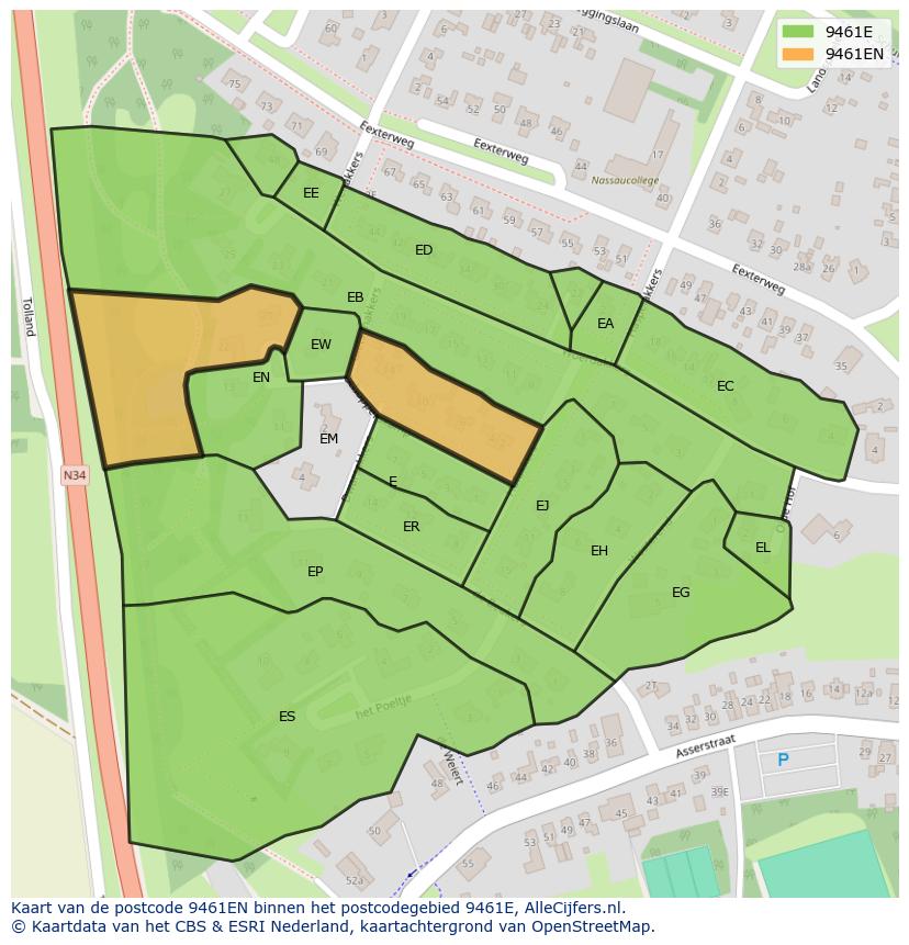 Afbeelding van het postcodegebied 9461 EN op de kaart.