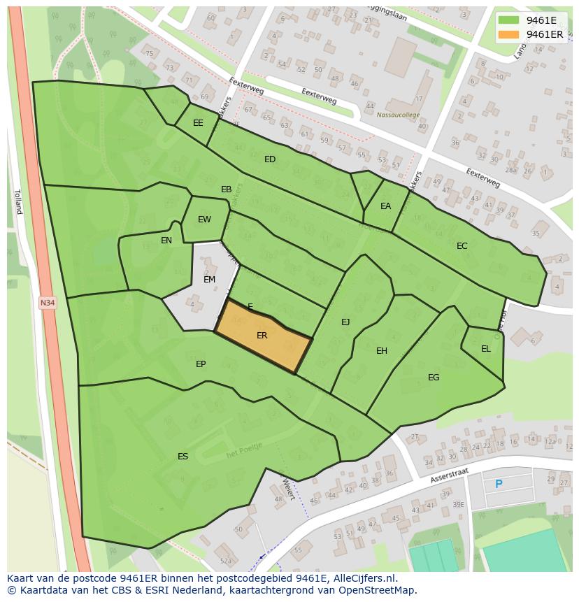 Afbeelding van het postcodegebied 9461 ER op de kaart.