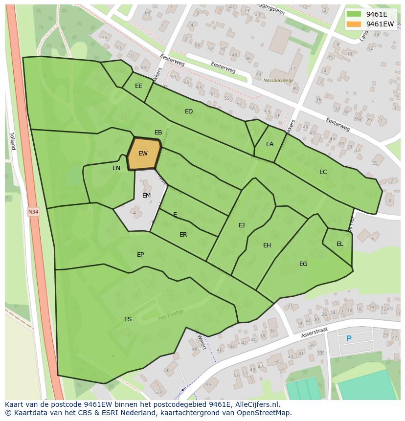 Afbeelding van het postcodegebied 9461 EW op de kaart.