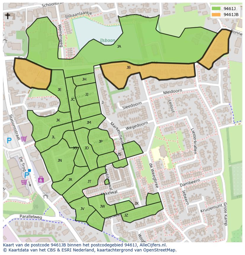 Afbeelding van het postcodegebied 9461 JB op de kaart.