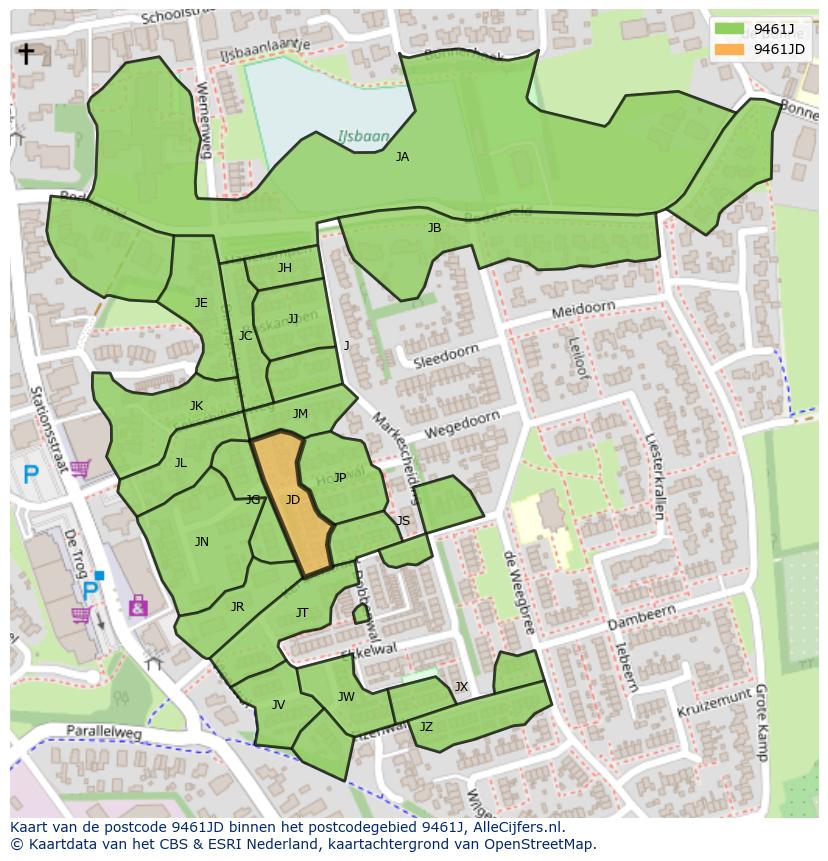 Afbeelding van het postcodegebied 9461 JD op de kaart.