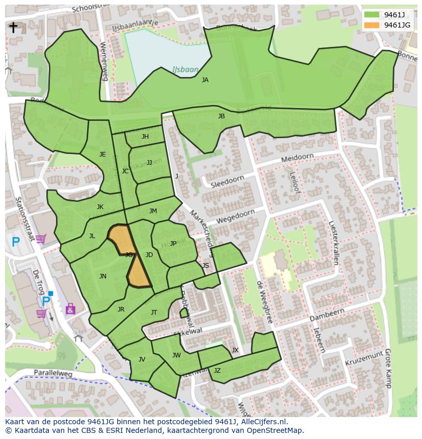 Afbeelding van het postcodegebied 9461 JG op de kaart.