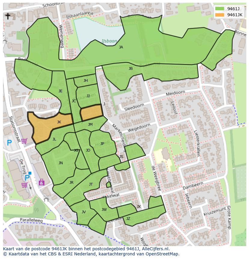 Afbeelding van het postcodegebied 9461 JK op de kaart.