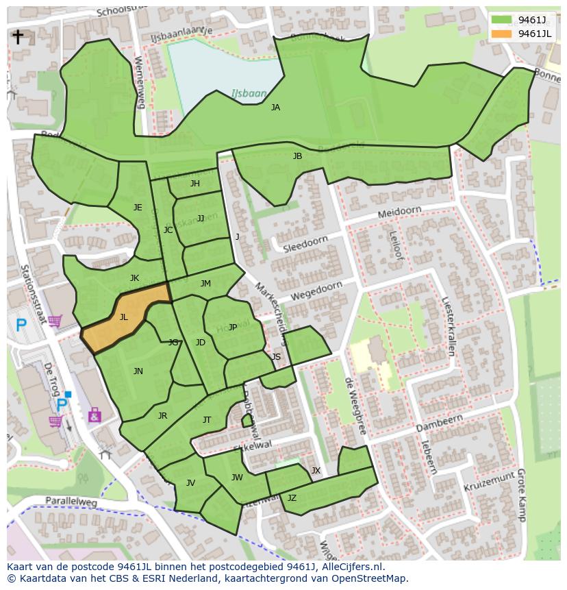 Afbeelding van het postcodegebied 9461 JL op de kaart.