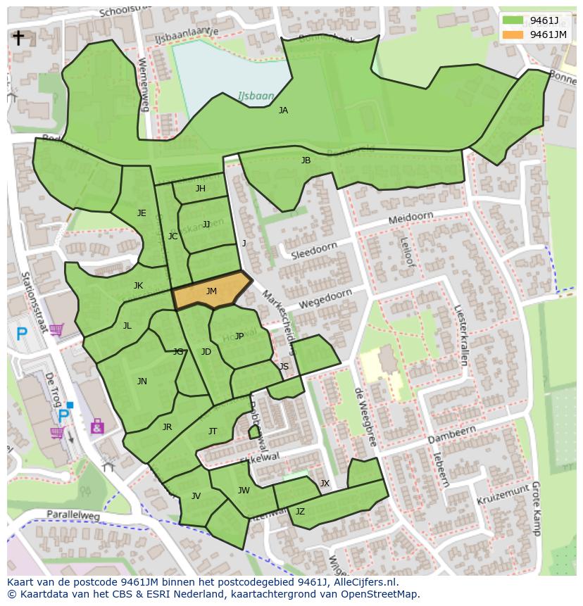 Afbeelding van het postcodegebied 9461 JM op de kaart.