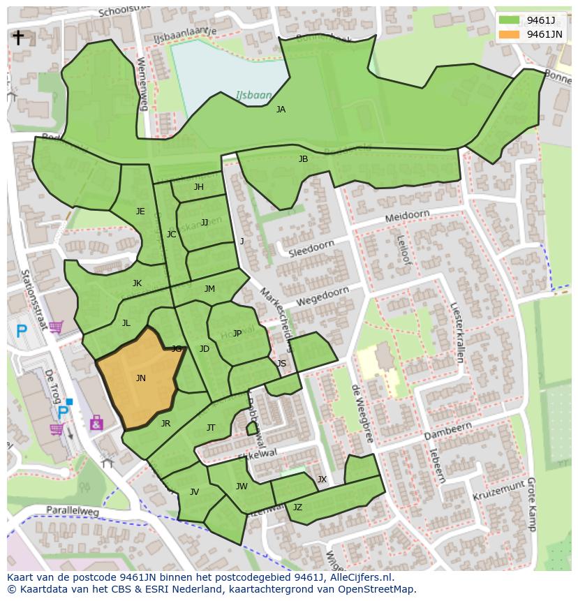 Afbeelding van het postcodegebied 9461 JN op de kaart.