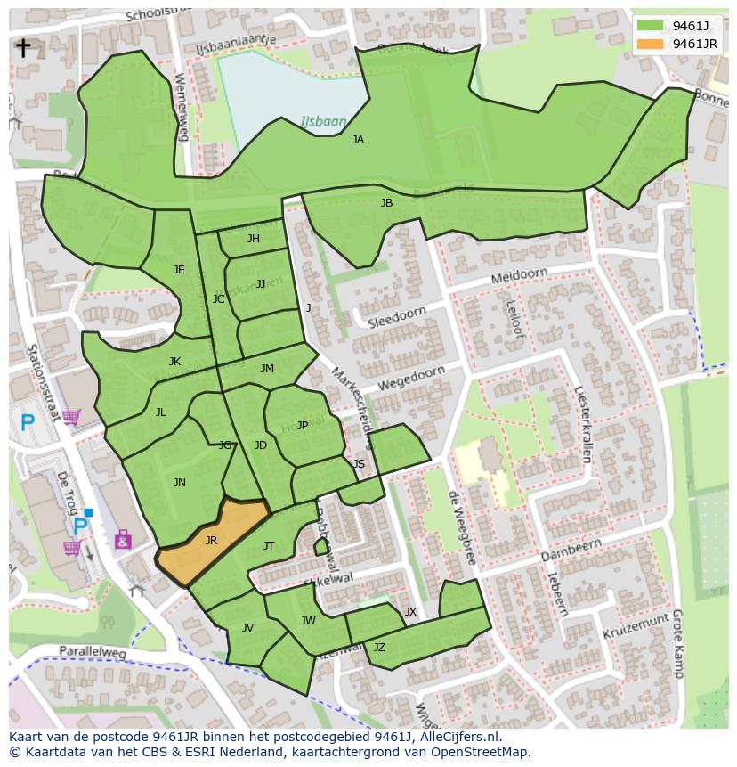 Afbeelding van het postcodegebied 9461 JR op de kaart.