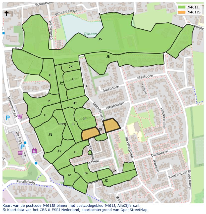 Afbeelding van het postcodegebied 9461 JS op de kaart.