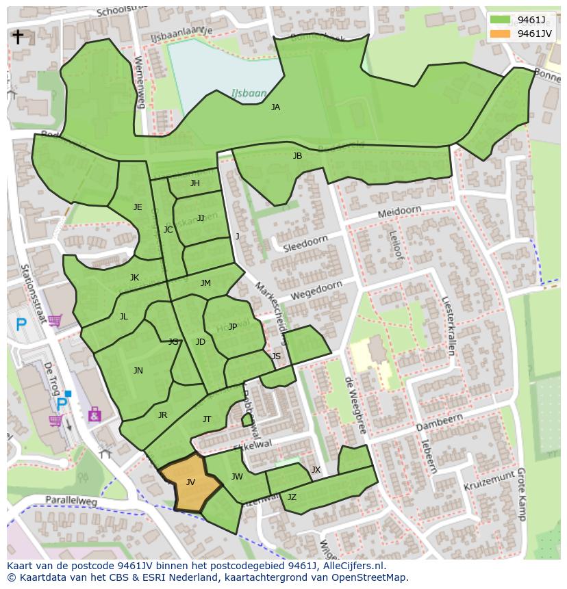 Afbeelding van het postcodegebied 9461 JV op de kaart.
