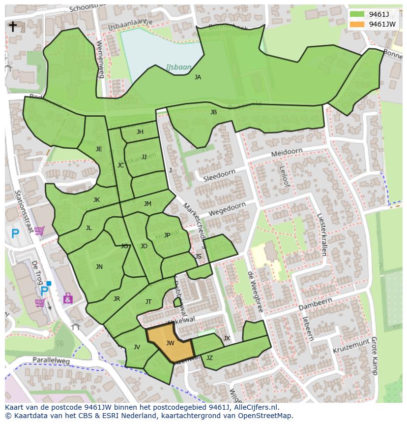 Afbeelding van het postcodegebied 9461 JW op de kaart.
