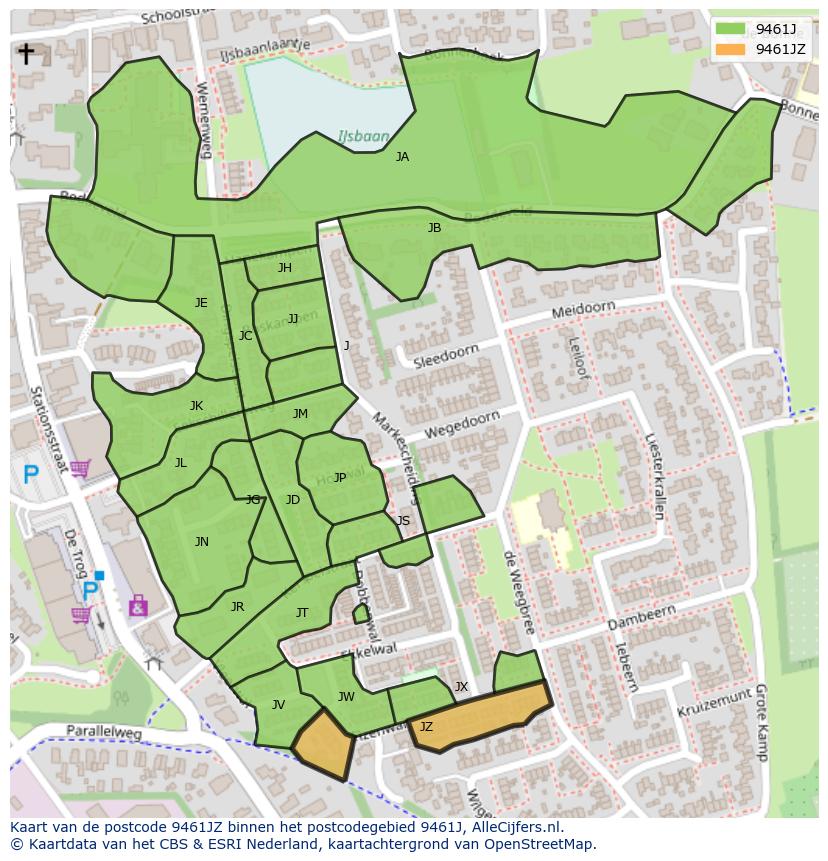 Afbeelding van het postcodegebied 9461 JZ op de kaart.