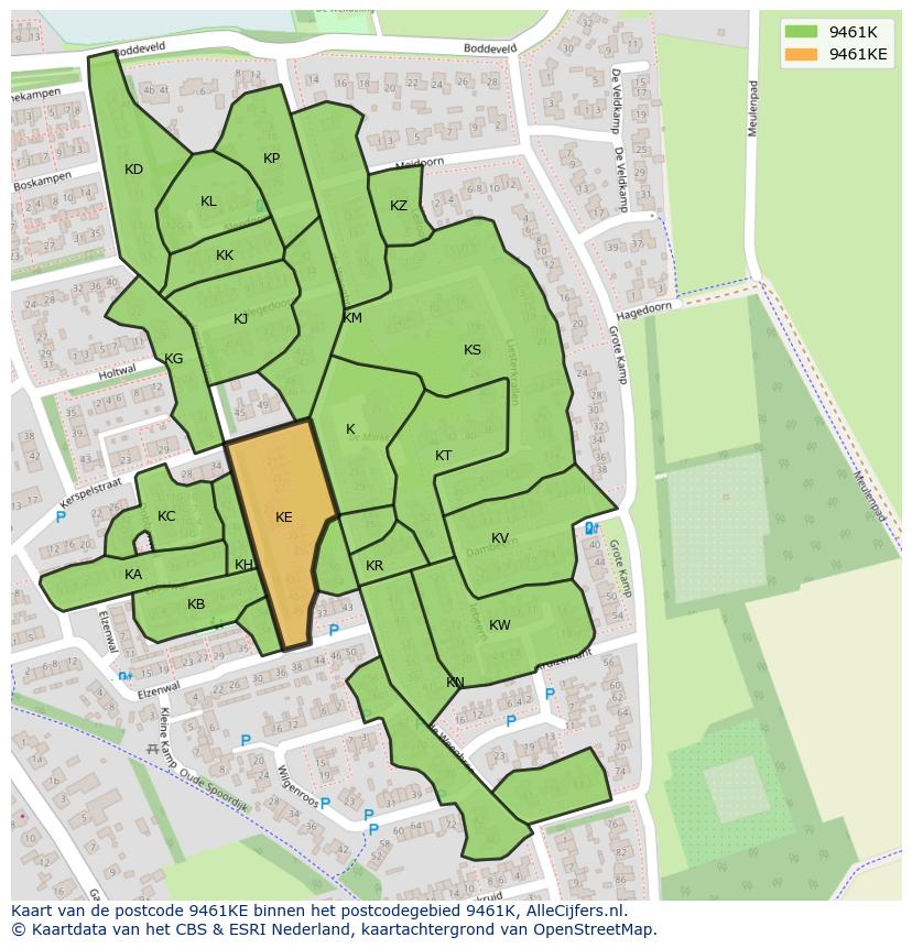 Afbeelding van het postcodegebied 9461 KE op de kaart.