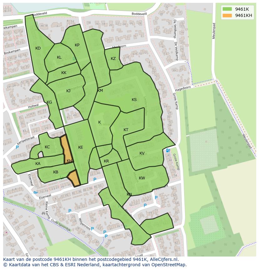 Afbeelding van het postcodegebied 9461 KH op de kaart.