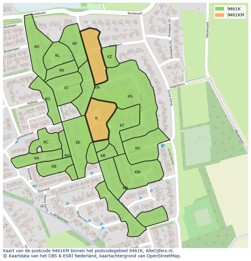 Afbeelding van het postcodegebied 9461 KM op de kaart.