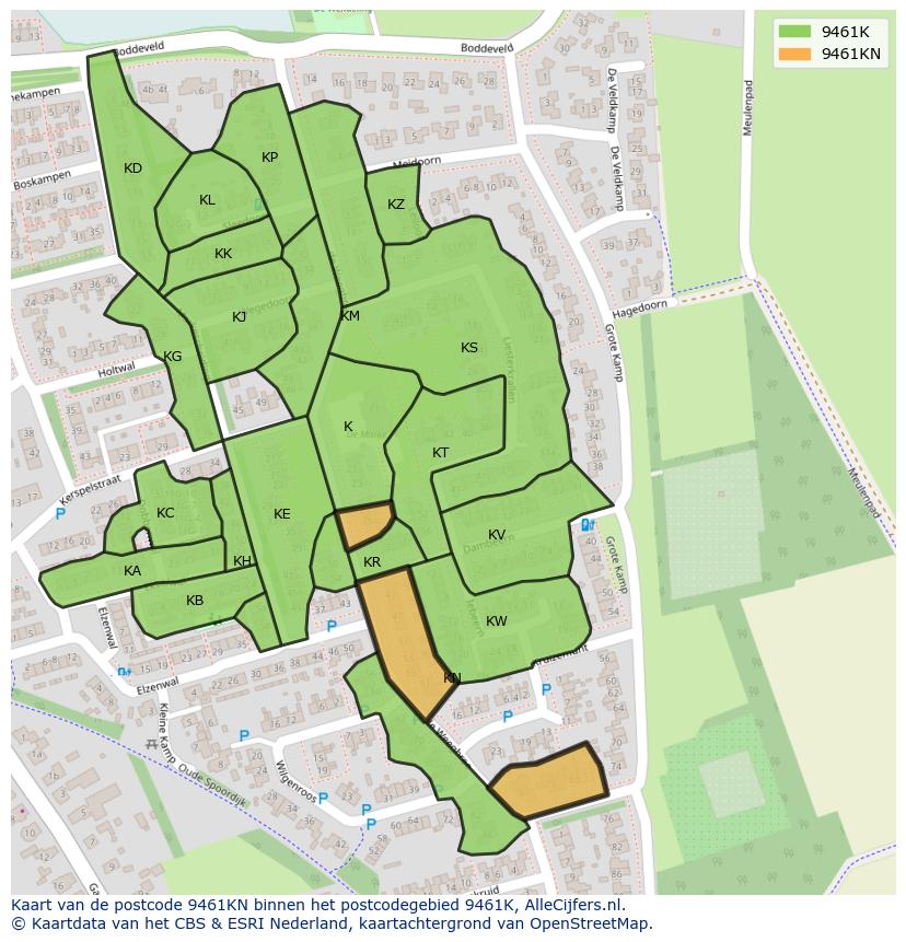 Afbeelding van het postcodegebied 9461 KN op de kaart.