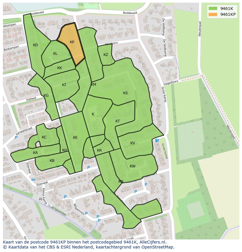 Afbeelding van het postcodegebied 9461 KP op de kaart.