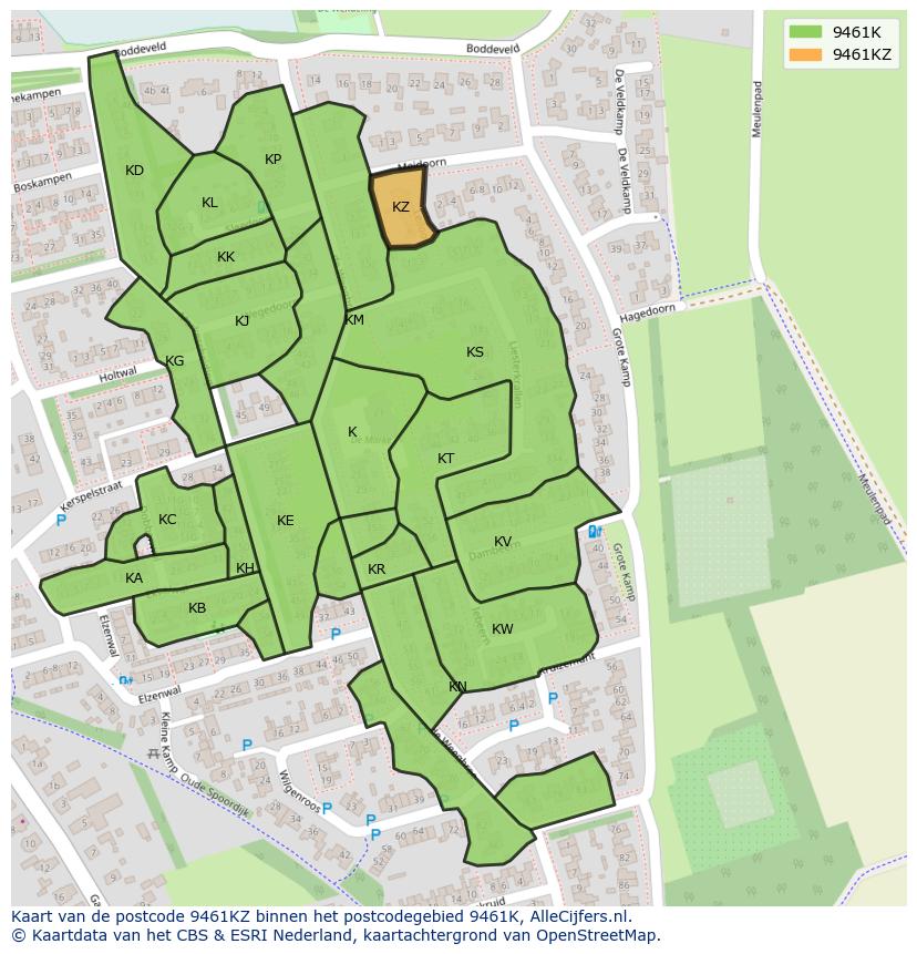 Afbeelding van het postcodegebied 9461 KZ op de kaart.