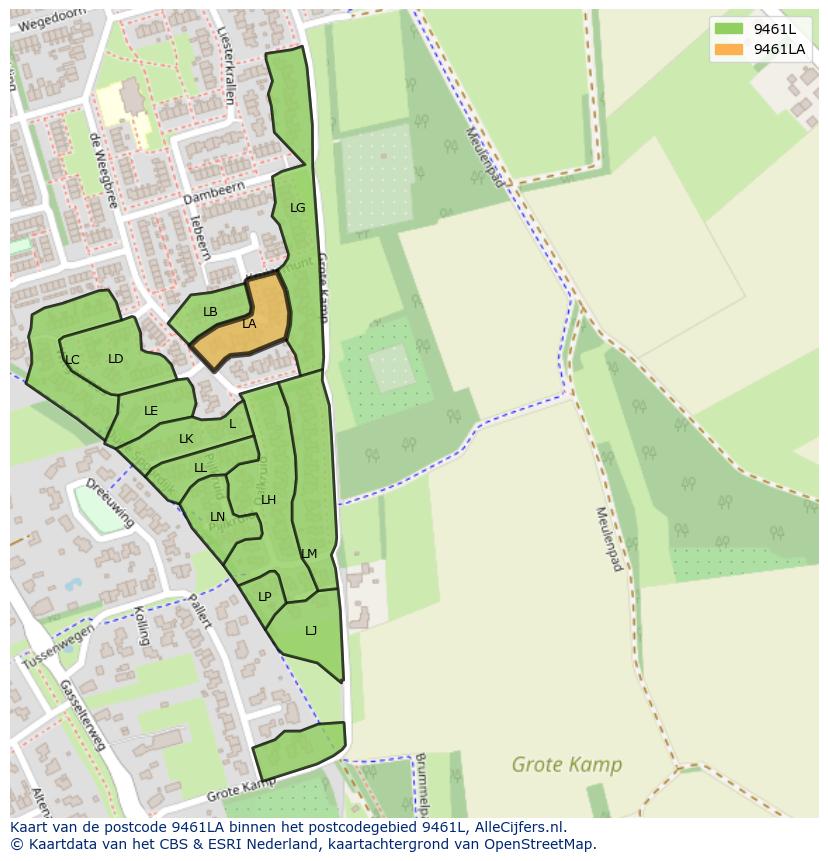 Afbeelding van het postcodegebied 9461 LA op de kaart.